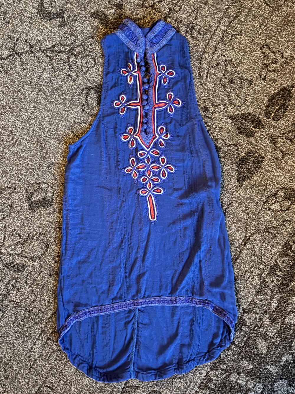 Free People Blue Embroidered Cotton Tunic Top